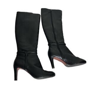 Elie Tahari Women's Black Leather Thigh Tall Heeled Boots Size 39.5
